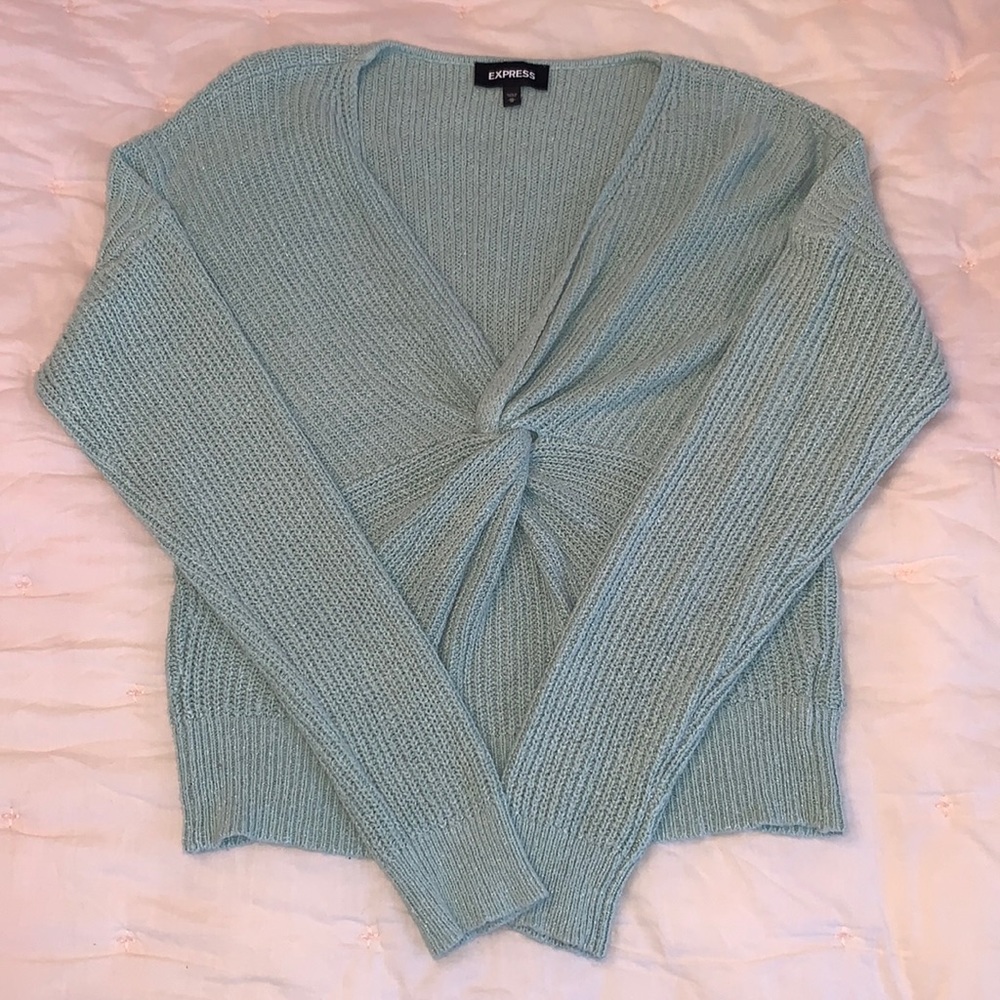 Express knit sweater with twist-tie front